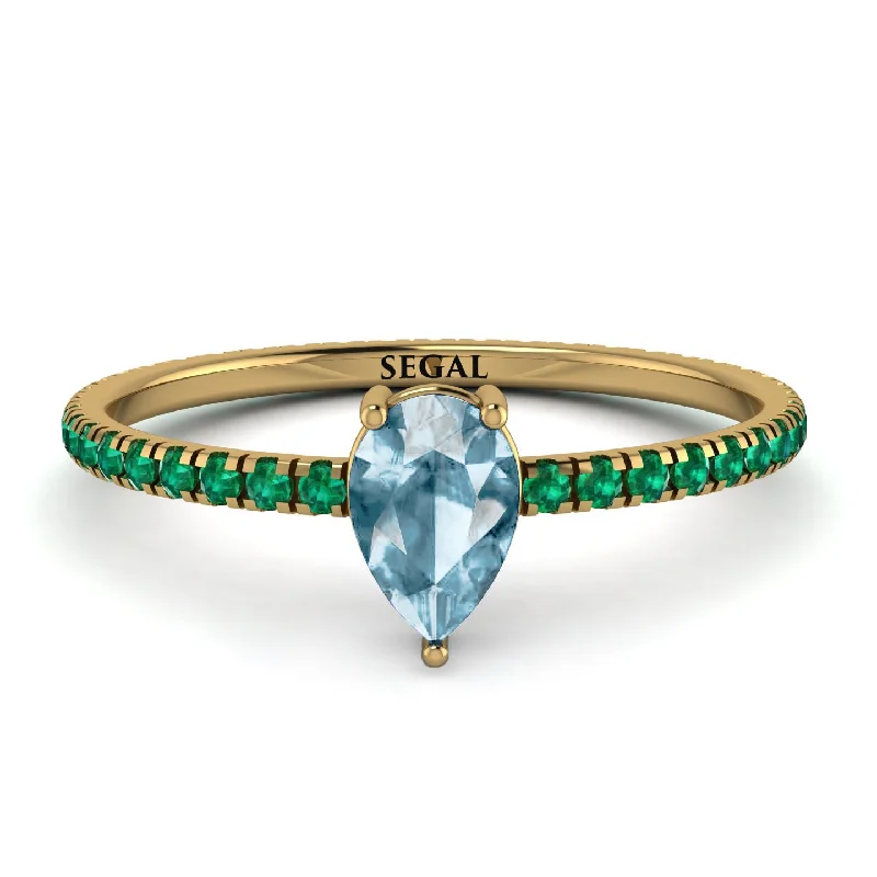 Personalized Couples Ring-Pear Aquamarine Ring With Micro Pave - Taylor No. 404