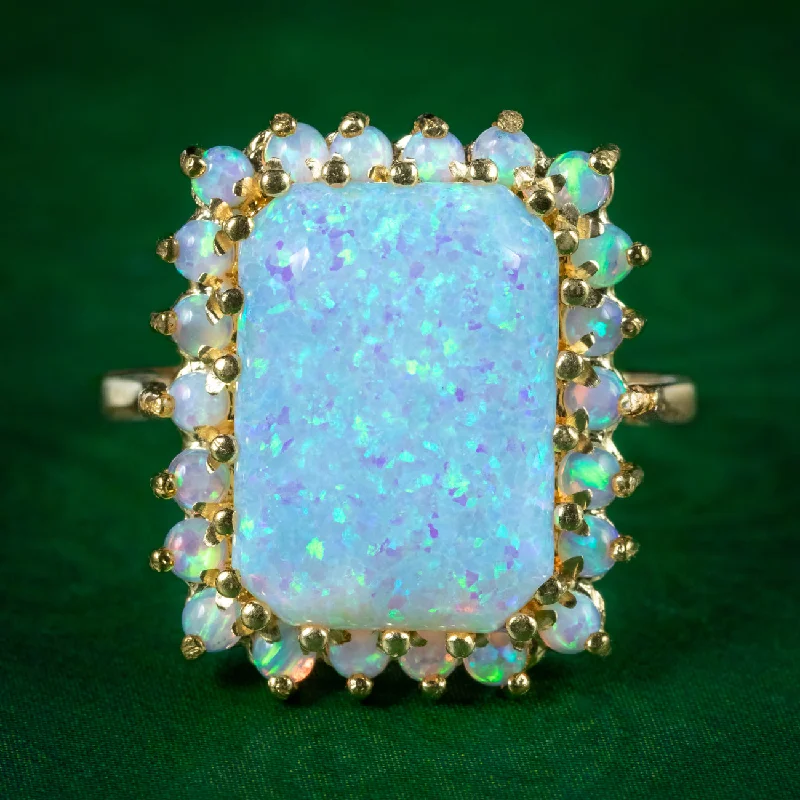 Modern Wedding Ring Set for Women-Victorian Style Opal Cluster Ring