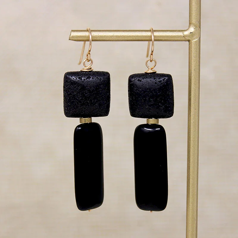 Simple Diamond Earrings-Matte Lava & Glossy Onyx Earrings by Brin