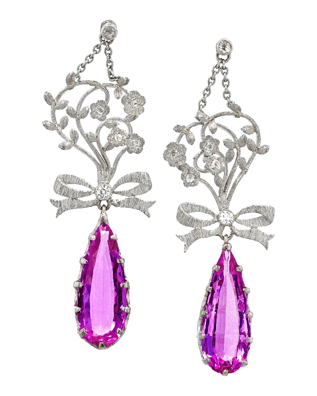 Bright Earrings for Daytime Looks-Edwardian Pink Topaz Earrings, 6.60 Carats