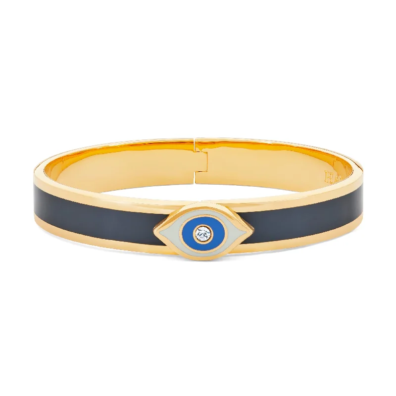 Multi-color Enamel Bangles for Casual Looks-Evil Eye Sparkle Button Midnight & Gold Bangle