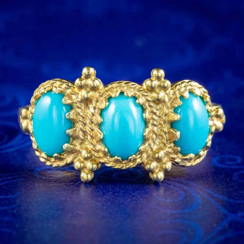 Unique Promise Ring for Couples-Victorian Style Turquoise Trilogy Ring