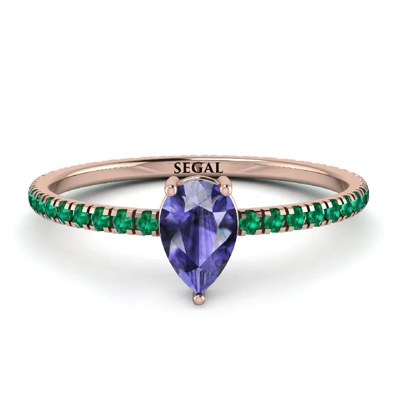 Birthstone Silver Ring for Customization-Pear Tanzanite Ring With Micro Pave - Taylor No. 205