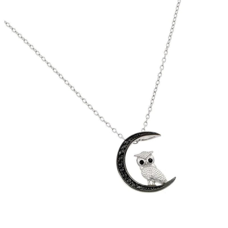 Colorful Bead Necklace for Summer-Silver 925 Black Rhodium Plated Moon and Owl Pendant Necklace