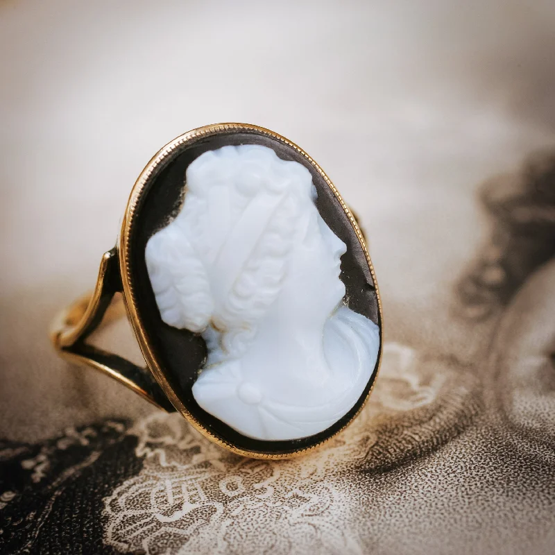 Wedding Ring with Custom Engraving-Classical Antique Roman Style Hardstone Cameo Ring