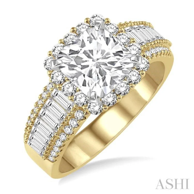 Rose Gold Ring for Stylish Women-1 1/5 Ctw Diamond Semi-mount Engagement Ring in 14K Yellow and White Gold