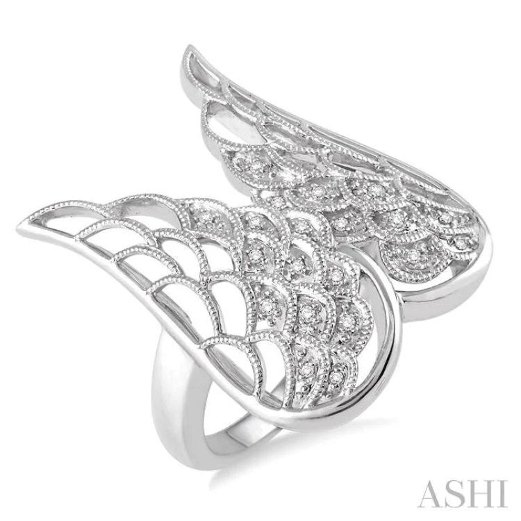 Beautiful Sapphire Ring for Women-1/20 Ctw Round Cut Diamond Angel Wing Ring in Sterling Silver