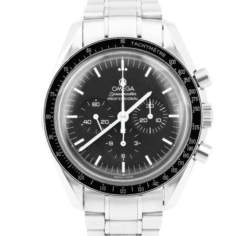 Elegant Watches with Swarovski Crystals for Luxury-Omega Speedmaster Moonwatch Black 42mm Chronograph Stainless Watch 3570.50.00