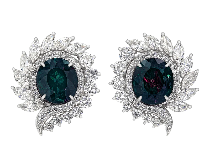 Classic Gold Earrings for Women-Brazilian Alexandrite Earrings, 11.43 Carats