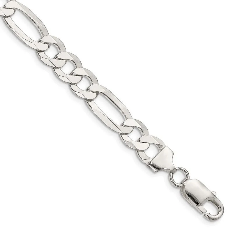 Adjustable Silver Bracelet for Custom Fit-Sterling Silver 8.5mm Lightweight Flat Figaro Chain Bracelet