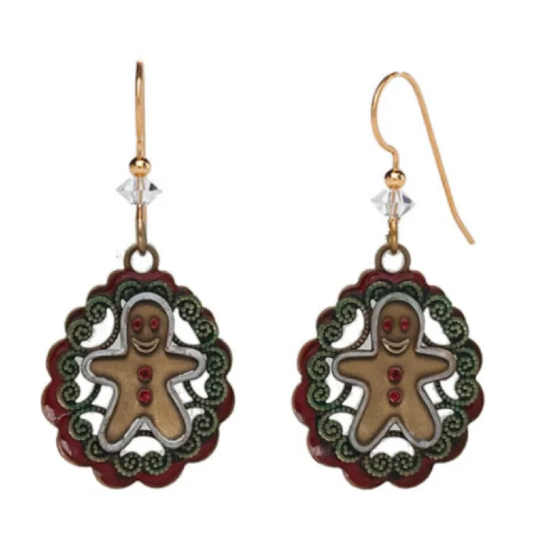 Colorful Gem Earrings-Silver Forest Earrings Gingerbread Man with Filigree