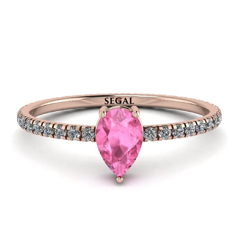 Elegant Gold Ring for Brides-Pear Pink Moissanite Ring With Micro Pave - Taylor No. 802