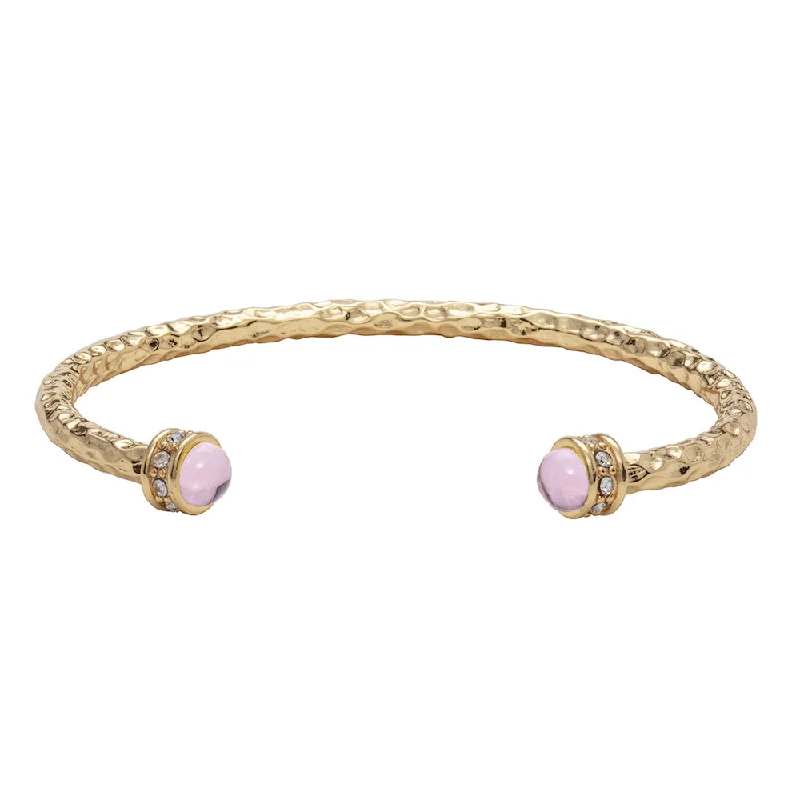 Classic Rose Gold Bangles for Weddings-Hammered Torque Rose Quartz & Gold Bangle