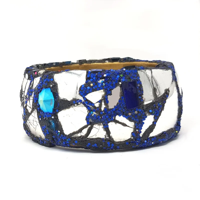 Silver Bangles with Multicolored Stones-MIRRORED BLUE BANGLE