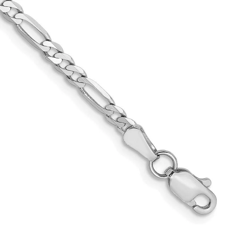 Customizable Silver Bracelet for Women-14k WG 2.75mm Flat Figaro Chain Bracelet