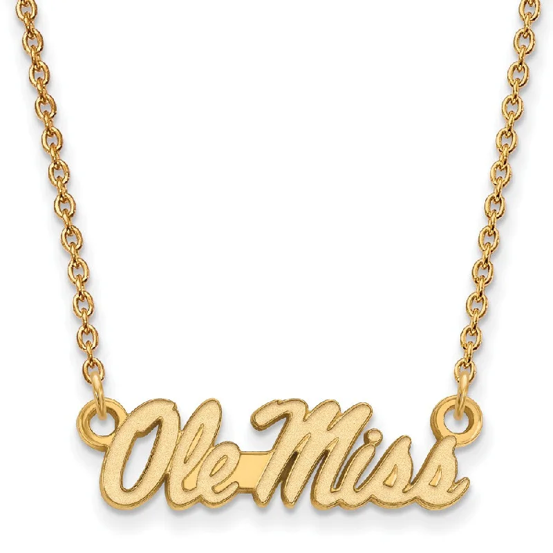 Handcrafted Pendant Necklace for Gifts-10k Yellow Gold U of Mississippi Ole Miss Script Pendant Necklace