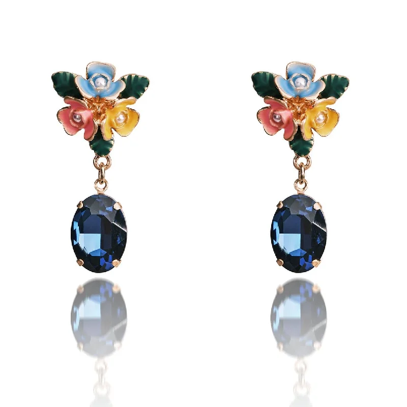 Beautiful Diamond Earrings for Women-Hand painted stone dangle earrings : Sapphire Blue