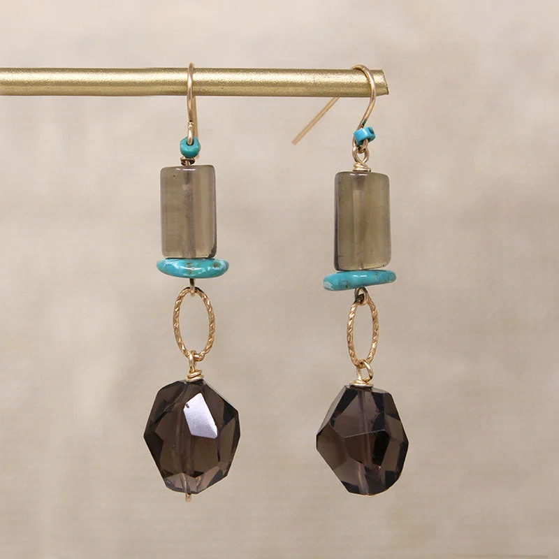 Cute Earrings for Everyday Wear-Playful Smoky Quartz & Turquoise Earrings by Brin