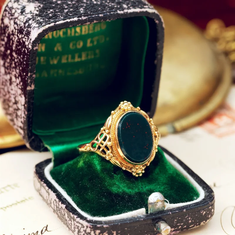 Elegant Engagement Ring with Diamond Accents-Antique Victorian Arts & Crafts Bloodstone Signet Ring