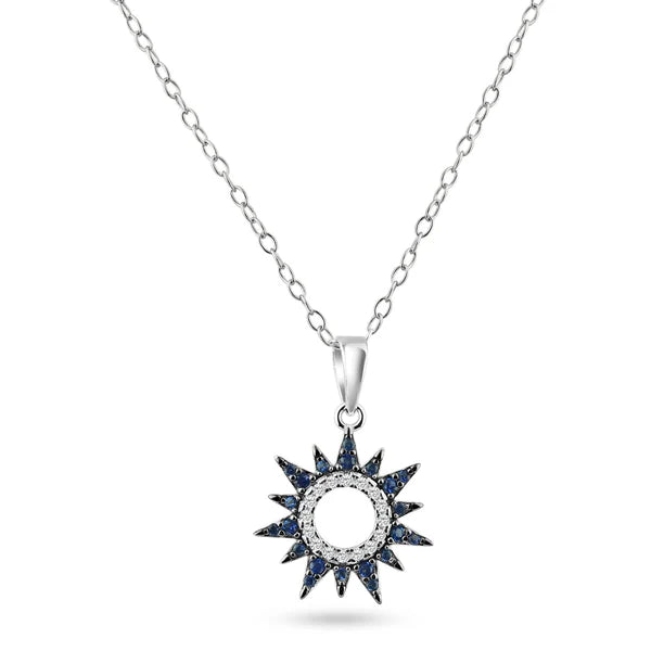 Gold Pendant Necklace for Stylish Women-Rhodium Plated 925 Sterling Silver Sun Blue and Clear CZ Pendant Necklace