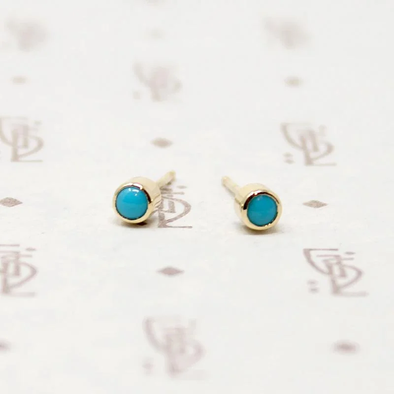 Custom Hoop Earrings for Women-Bitty Little Turquoise Stud Earrings in Gold