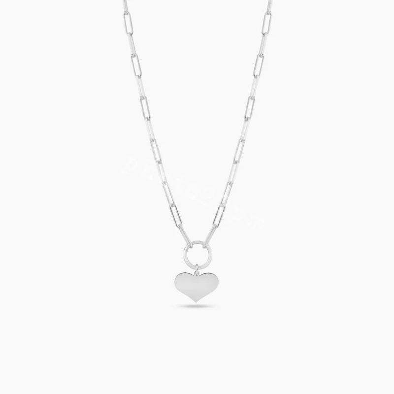 Simple Silver Necklace with Pendant-925 Sterling Silver Basic Link Chain Heart Necklace