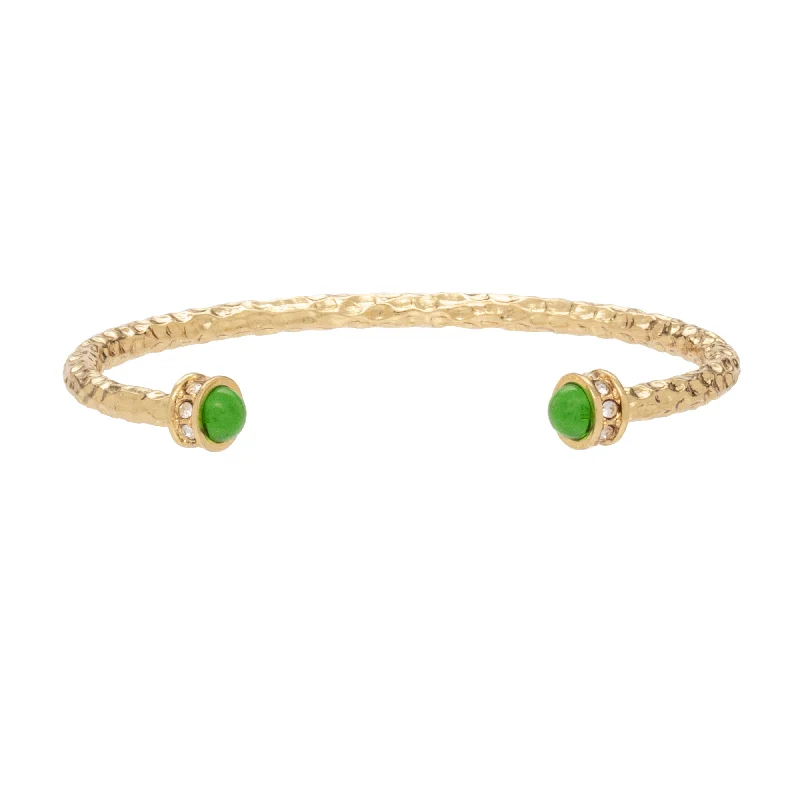 Fashionable Silver Bangles for Modern Look-Hammered Torque Emerald & Gold Bangle