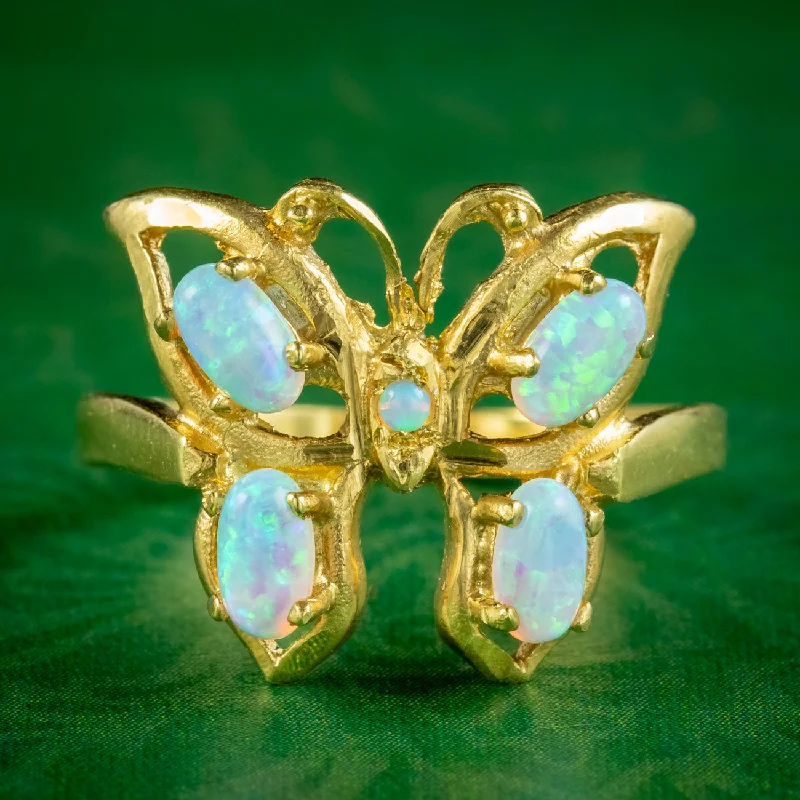 Wedding Ring with Custom Engraving-Victorian Style Opal Butterfly Ring 0.90ct Total