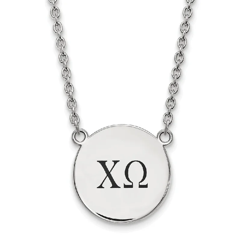 Beaded Necklace for Fashion-Sterling Silver Chi Omega Large Enamel Greek Letters Necklace