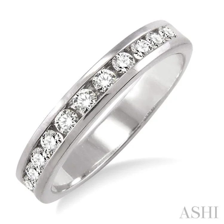 Luxury Ring with Gold and Diamonds-1/2 Ctw Round Cut Diamond Wedding Band in 14K White Gold