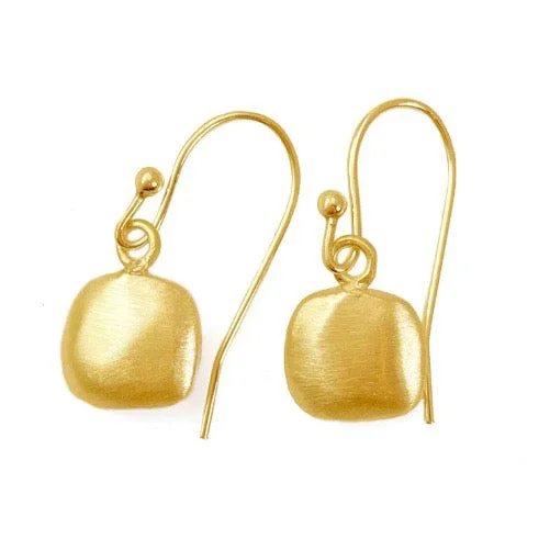 Rose Gold Hoop Earrings-Puffy Square Drop Earrings - Vermeil