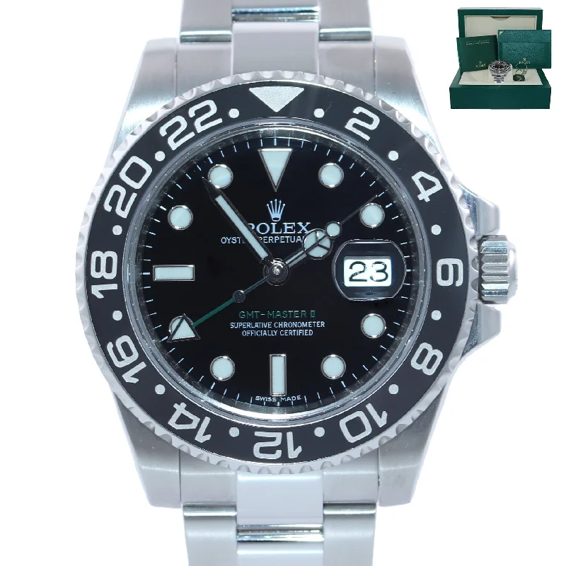 Men's Sporty Watches with Digital Display-MINT 2011 Rolex GMT Master II 116710 Steel Ceramic 40mm Black Watch Box