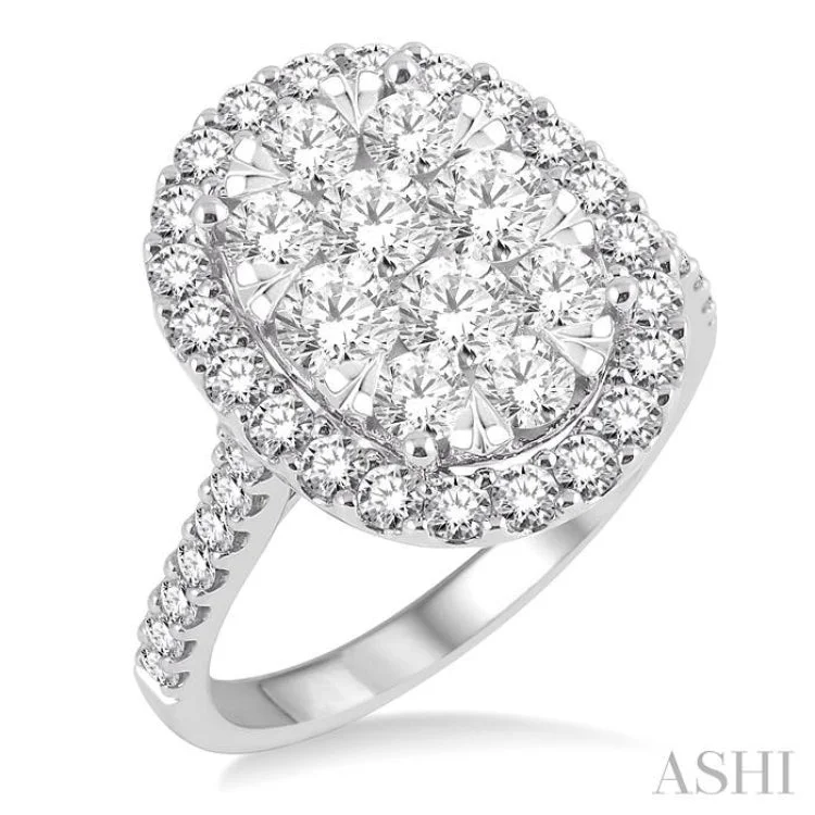 Diamond Ring for Women-2 Ctw Oval Shape Diamond Lovebright Ring in 14K White Gold