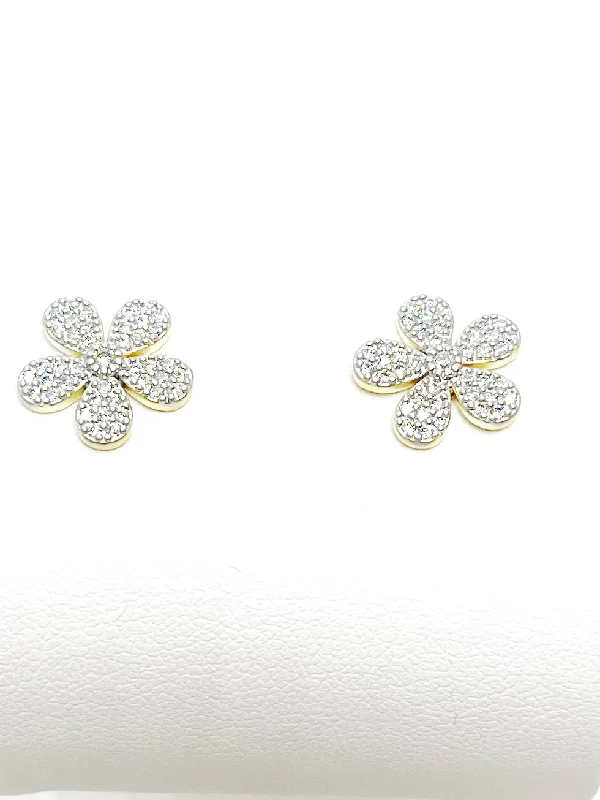 Small Drop Earrings for Casual Style-Earrings - Gold Post Earring with Pave Flower