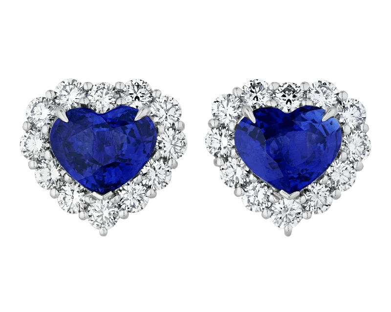 Vintage Style Earrings-Ceylon Sapphire Heart Earrings, 6.11 Carats