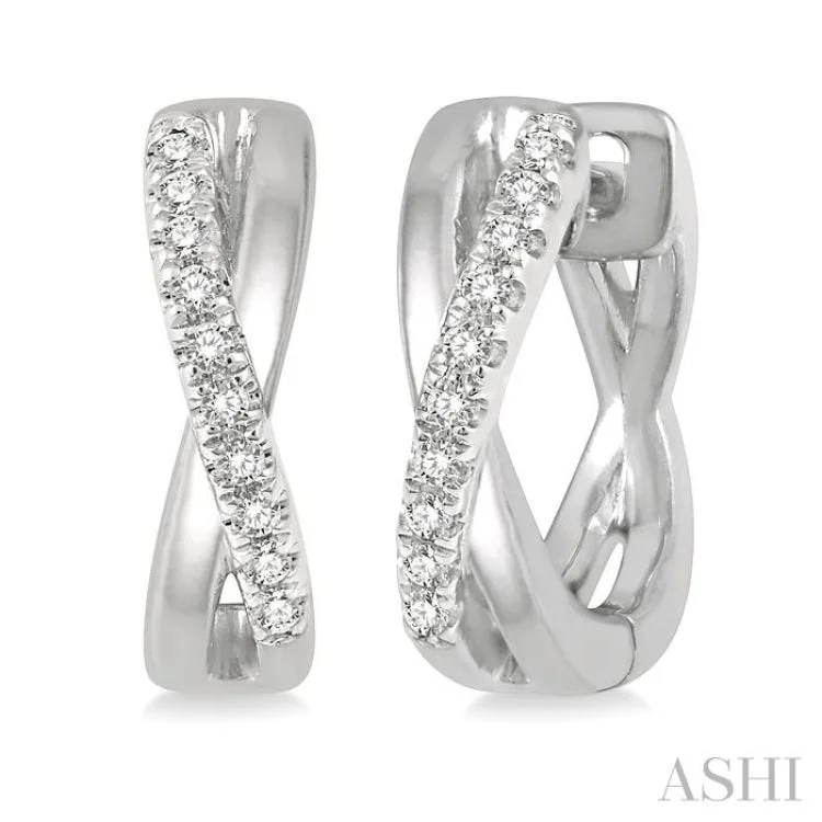 Geometric Earrings for Women-1/10 Ctw Split Intersecting Arms Round Cut Diamond Huggie Earrings in 10K White Gold