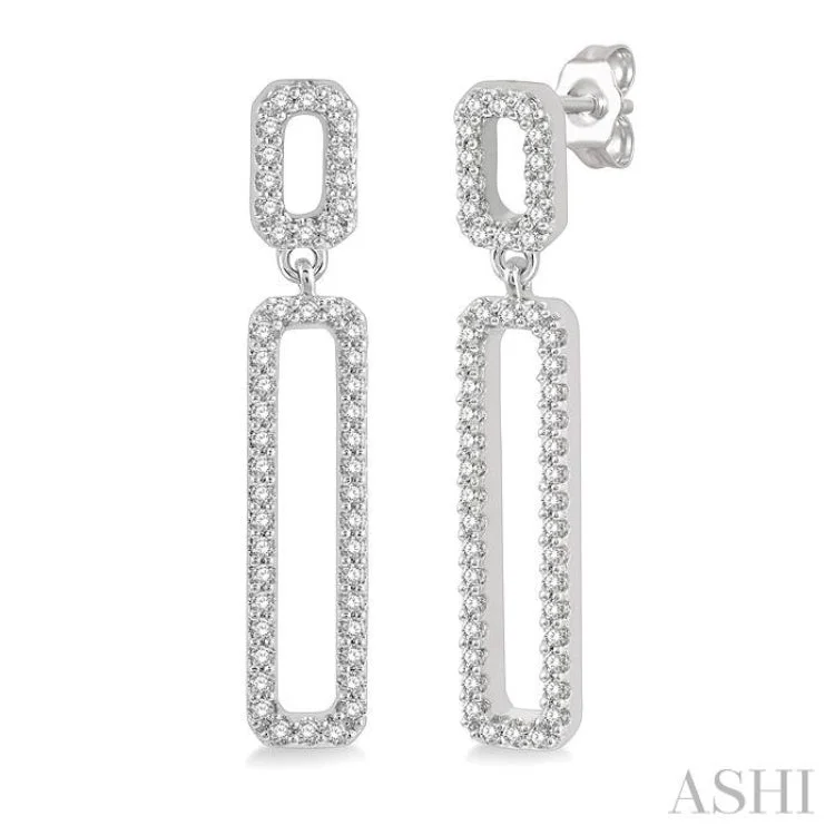 High Fashion Earrings for Women-1/3 Ctw Oblong Link Round Cut Diamond Long Earring in 14K White Gold