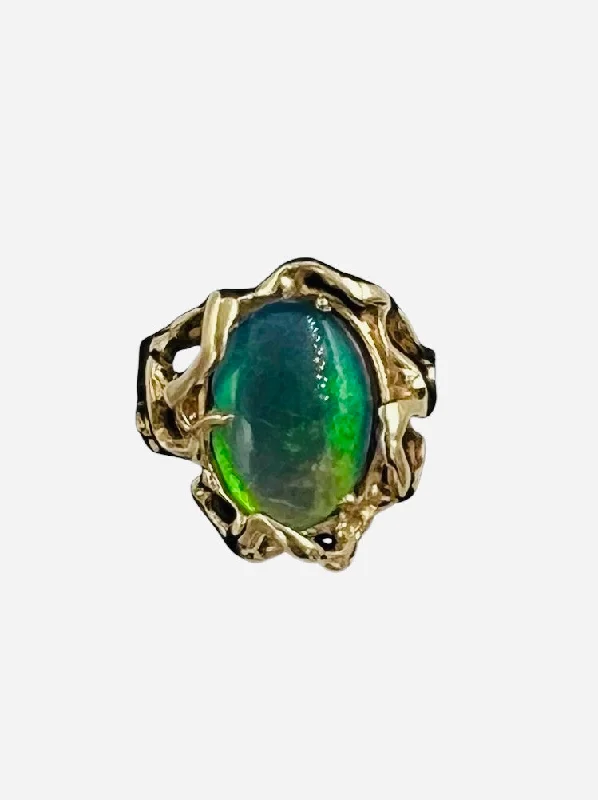 Personalized Birthstone Ring for Mom-1970s Opal Doublet Freeform Designed 14k Yellow Gold Ring