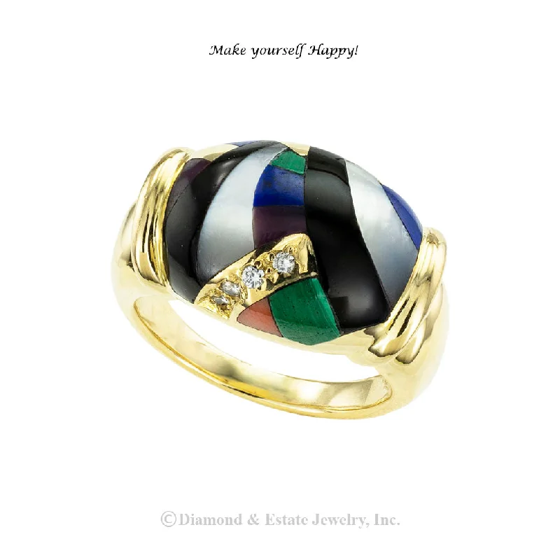 Birthstone Engagement Ring for Women-Asch  Grossbardt Gemstone Inlaid Yellow Gold Ring