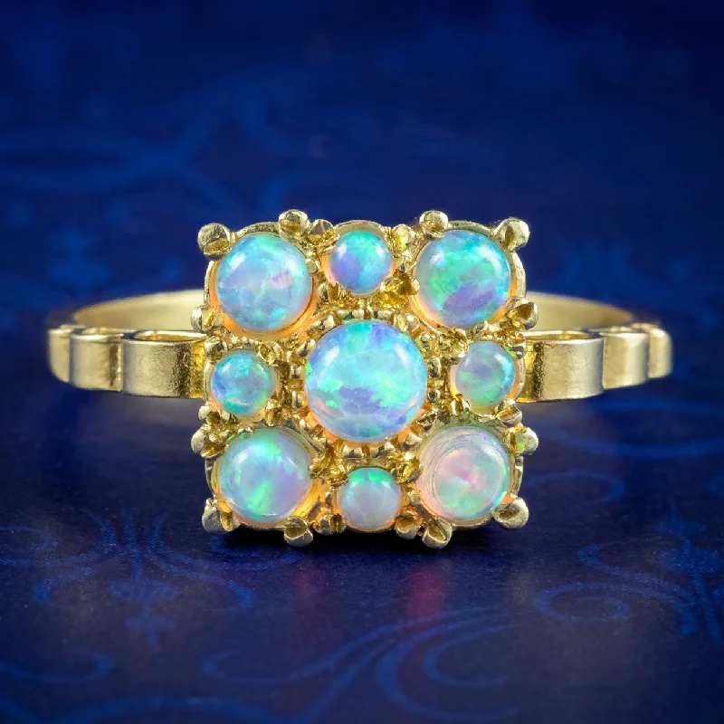 Silver Wedding Ring for Couples-Victorian Style Opal Cluster Ring