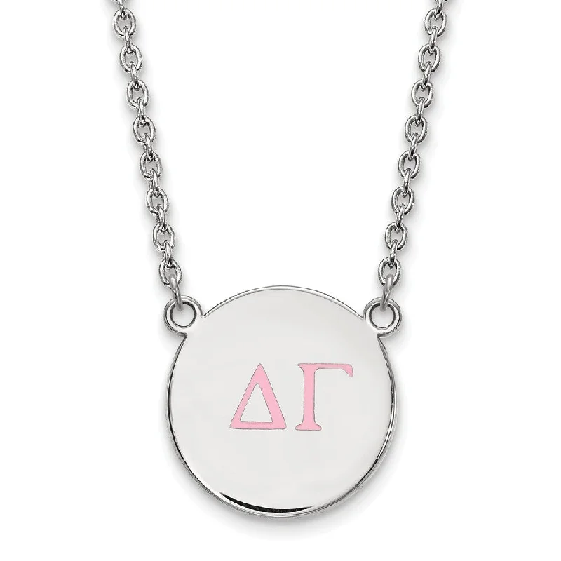 Handcrafted Silver Necklace for Gifts-Sterling Silver Delta Gamma Large Pink Enamel Greek Letters Necklace