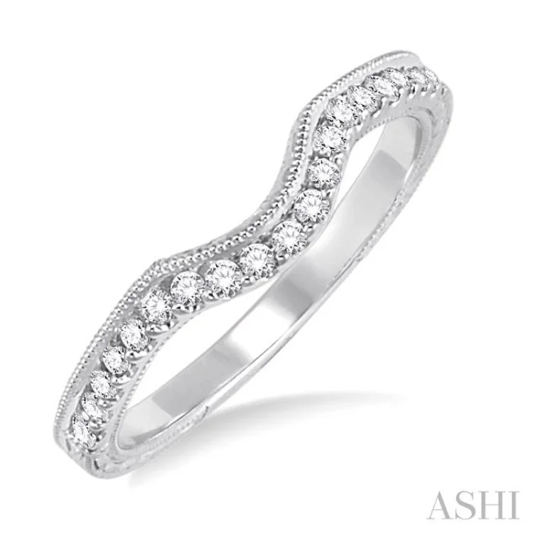 Designer Gold Ring for Engagement-1/5 Ctw Round Cut Diamond Wedding Band in 14K White Gold