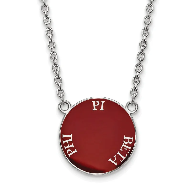 Customizable Necklace for Gifts-Sterling Silver Pi Beta Phi Large Enamel Disc Necklace