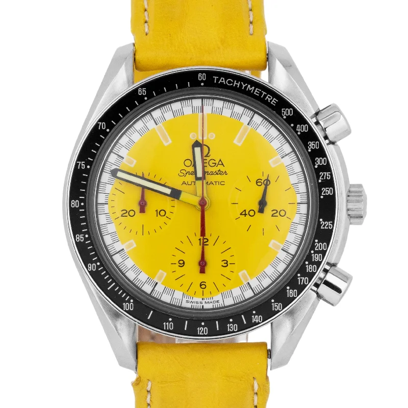 Luxury Watches for Men with Leather Bands-Omega Speedmaster Reduced Schumacher Yellow Stainless 39mm Watch 3810.12.40