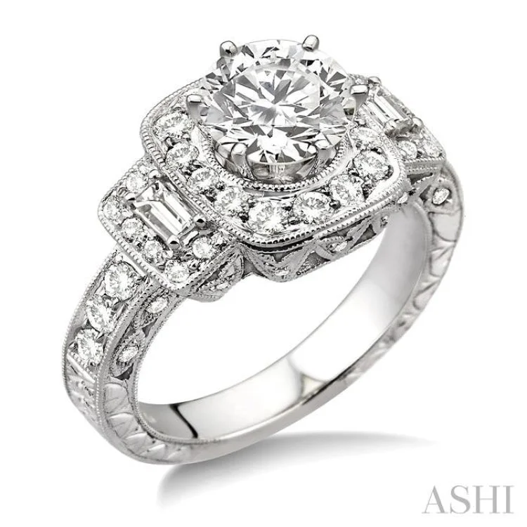 Custom Birthstone Ring for Fashion-1 Ctw Diamond Semi-Mount Engagement Ring in 14K White Gold