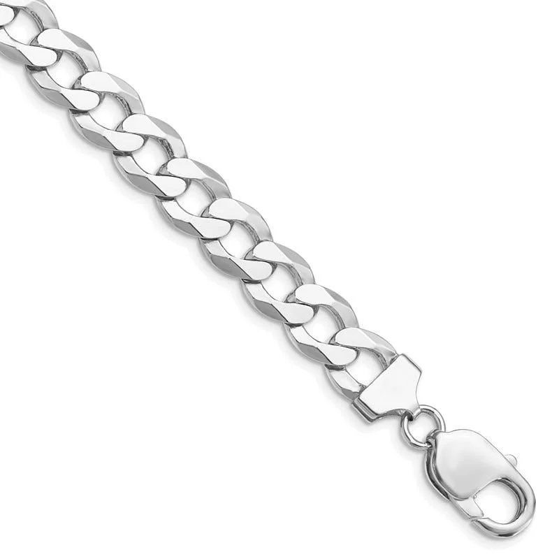 Charm Bracelet for Kids-Sterling Silver Rhodium-plated 9.75mm Flat Curb Chain Bracelet