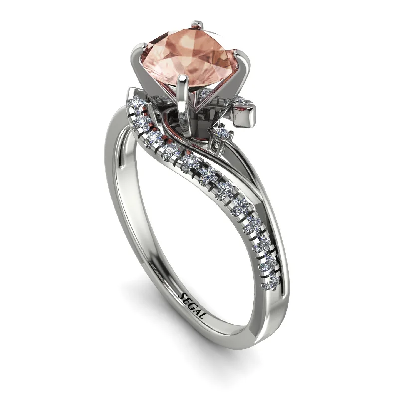 Simple Silver Ring Set for Couples-Twist Shank Morganite Engagement Ring - Maria No. 903