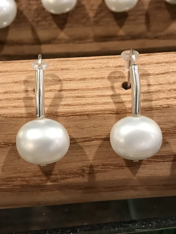 Elegant Earrings for Bridal Shower-Earrings - Curved Earwire White Pebble Pearl Earrings