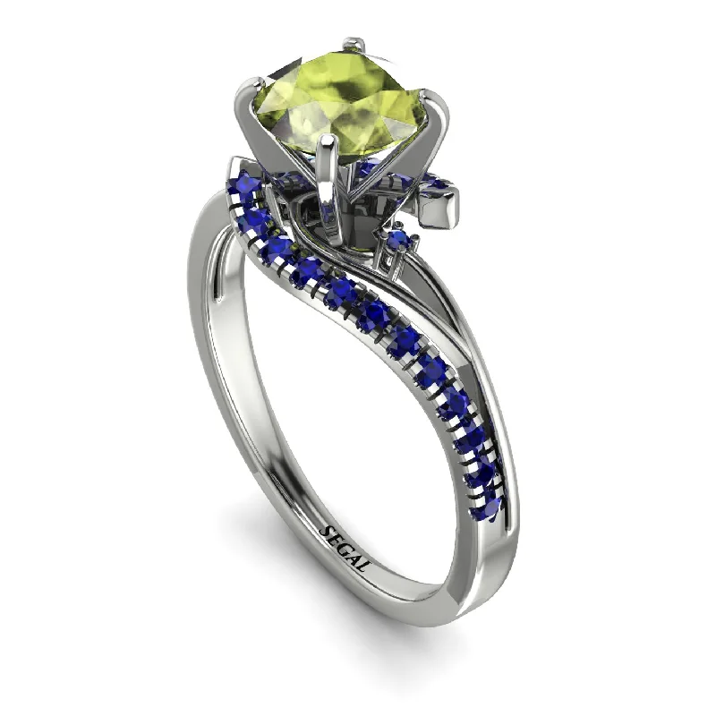 Black Diamond Ring for Men-Twist Shank Peridot Engagement Ring - Maria No. 715