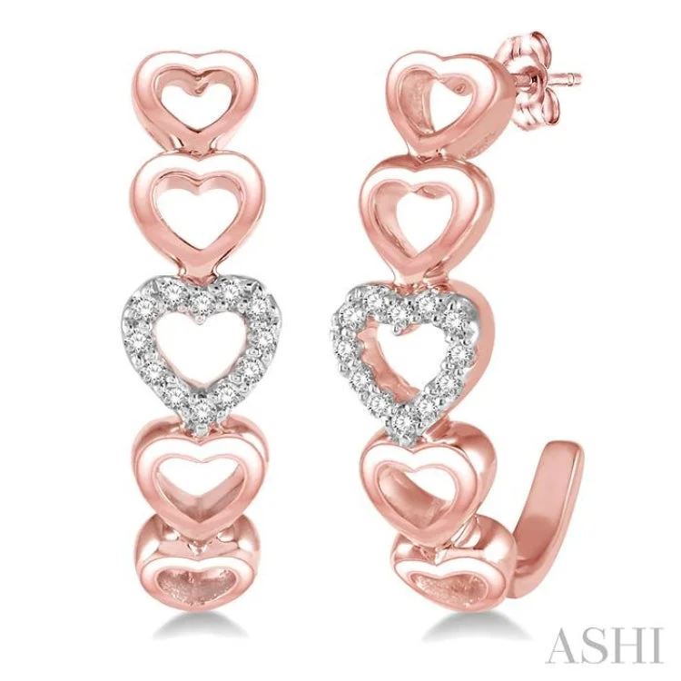 Elegant Diamond Earrings for Women-1/10 Ctw Five Heart Union Round Cut Diamond Earrings in 10K Rose Gold